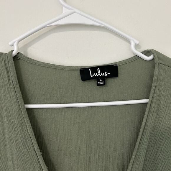 Lulus Dress Womens Large Much Obliged Washed Olive Green Wrap Maxi - Picture 5 of 10